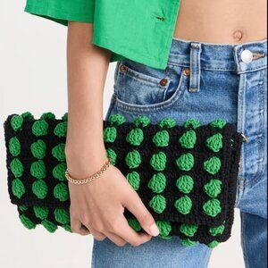 Clare V. Claudette Black & Green Knit Clutch Bag